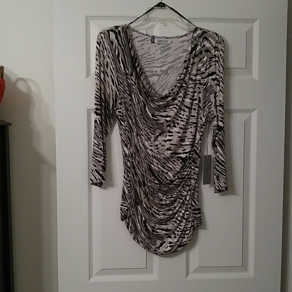 Jennifer Lopez Tops - Jennifer Lopez Black and White Animal Print Drape Neck Top